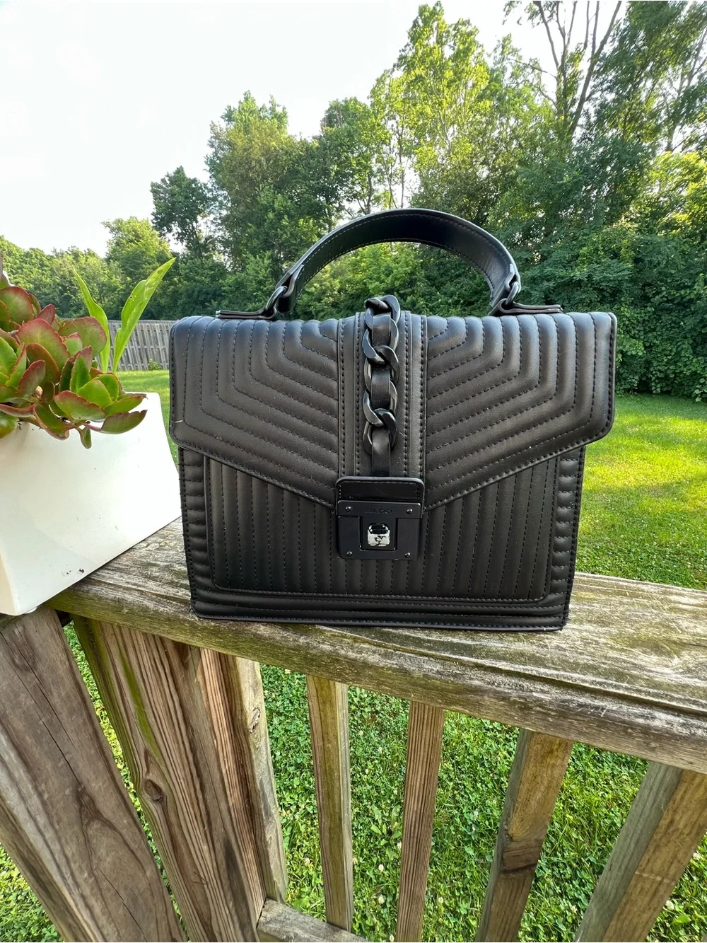 Aldo Black Quilted Top-Handle Satchel